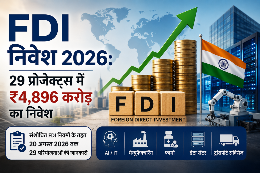 FDI निवेश 2026 भारत में 29 प्रोजेक्ट्स में ₹4,896 करोड़ का निवेश