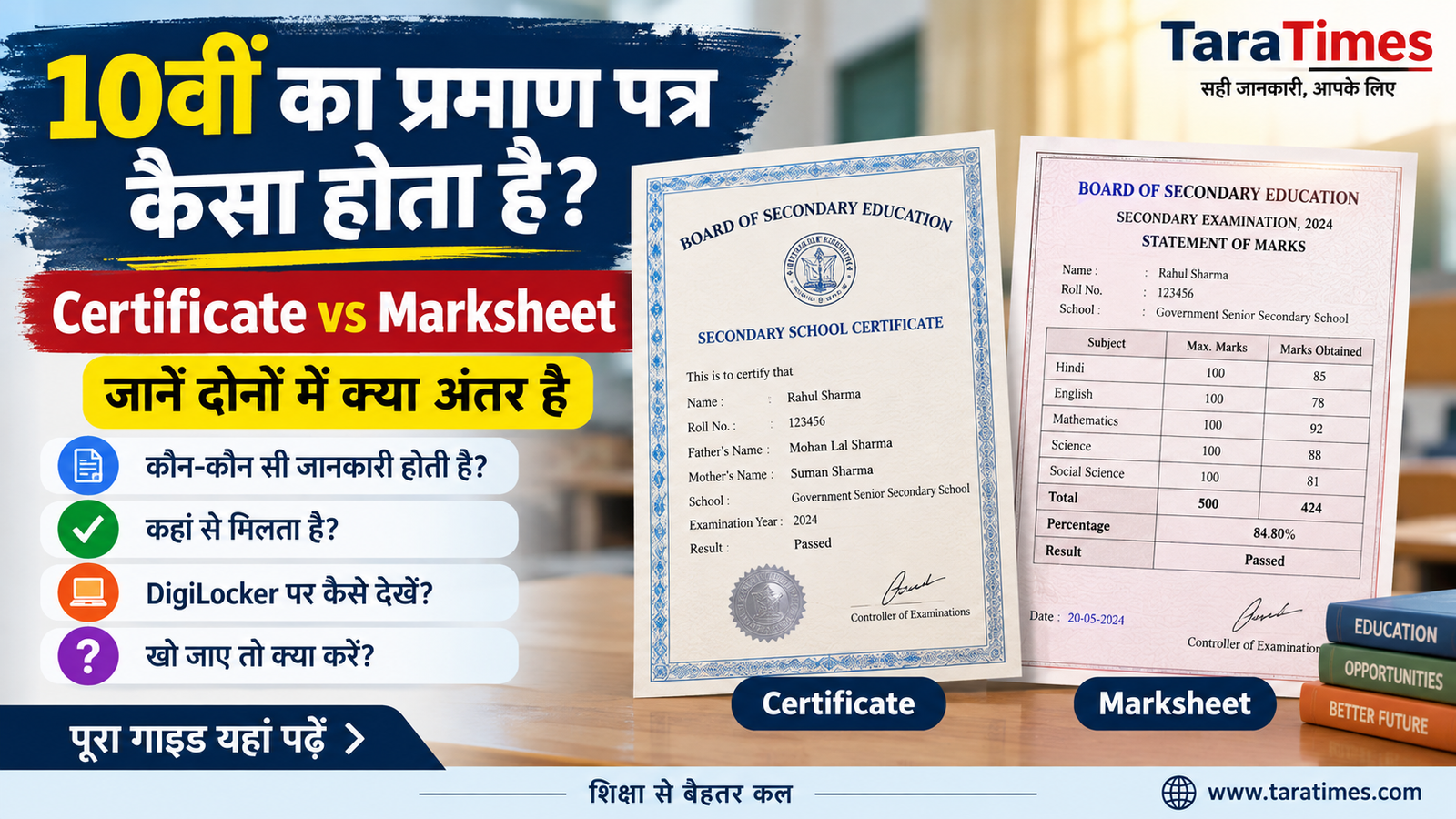 10वीं का प्रमाण पत्र कैसा होता है? जानें Certificate और Marksheet में अंतर