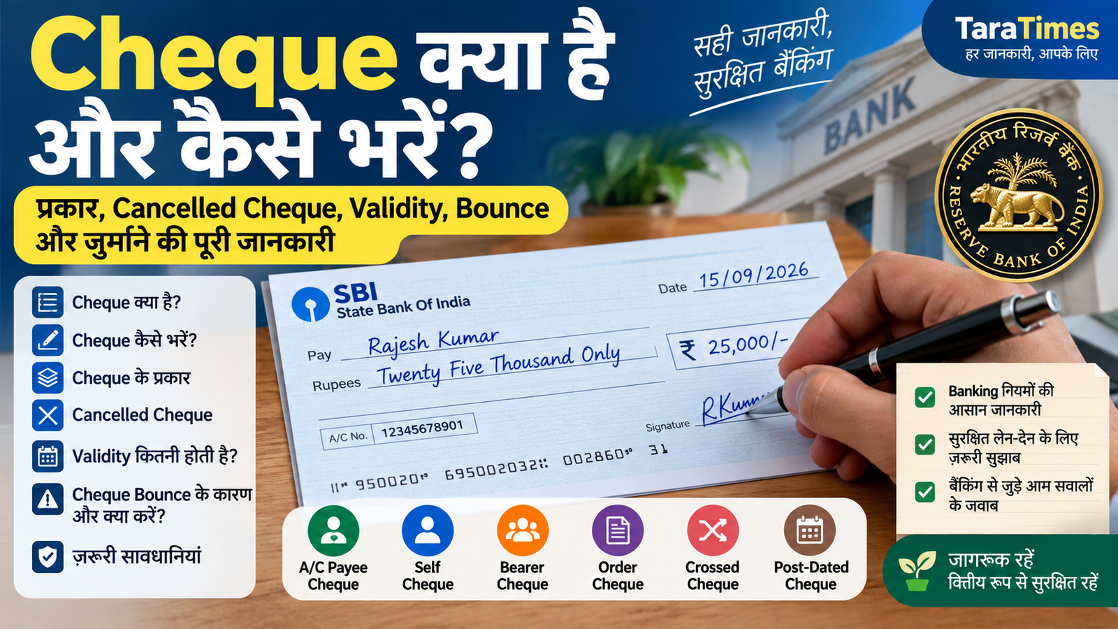 Cheque क्या है और कैसे भरें? Cheque के प्रकार, Cancelled Cheque और Bounce होने की पूरी जानकारी