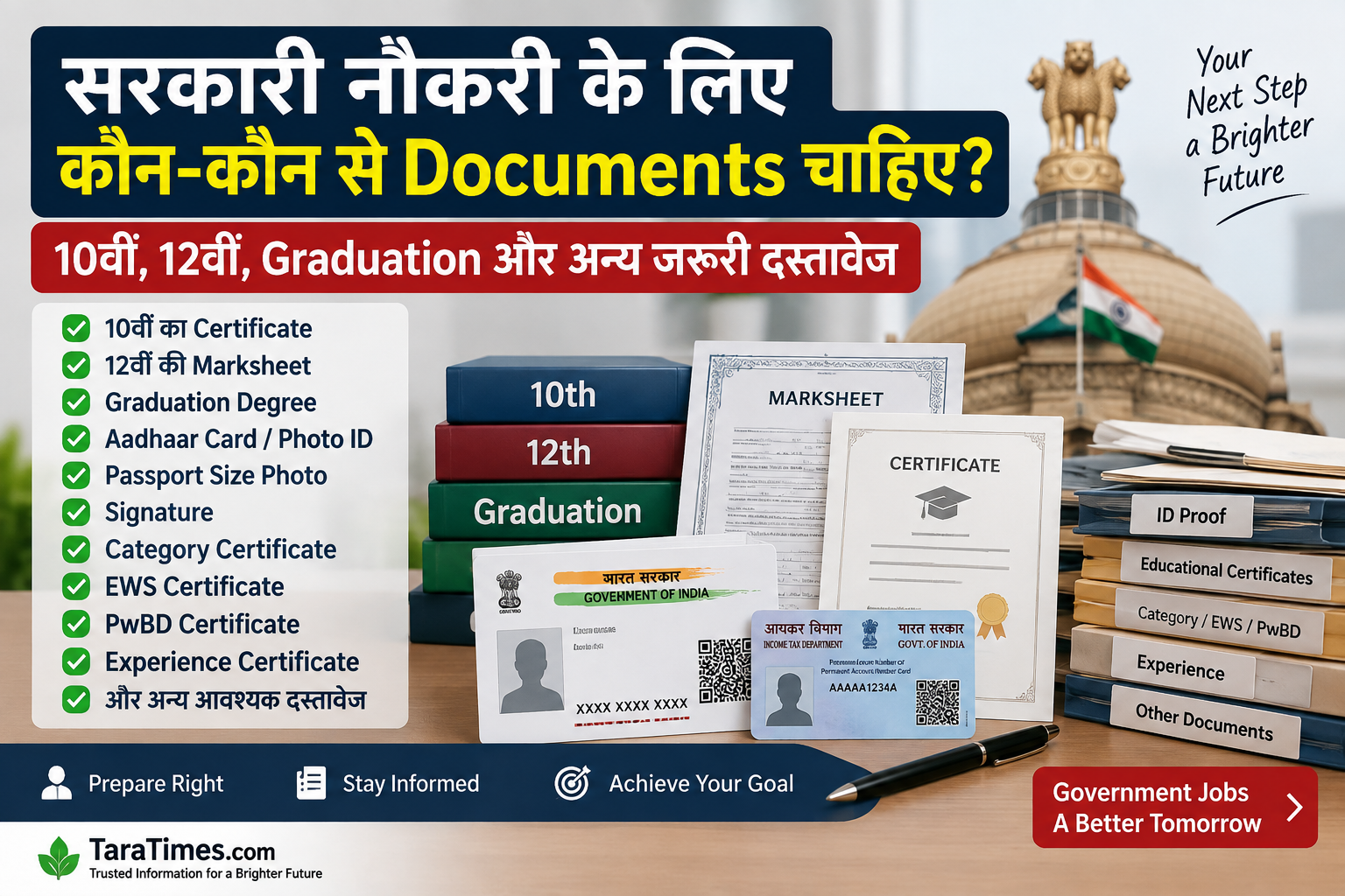 सरकारी नौकरी के लिए कौन-कौन से Documents चाहिए? 10वीं, 12वीं, Graduation और अन्य जरूरी दस्तावेज