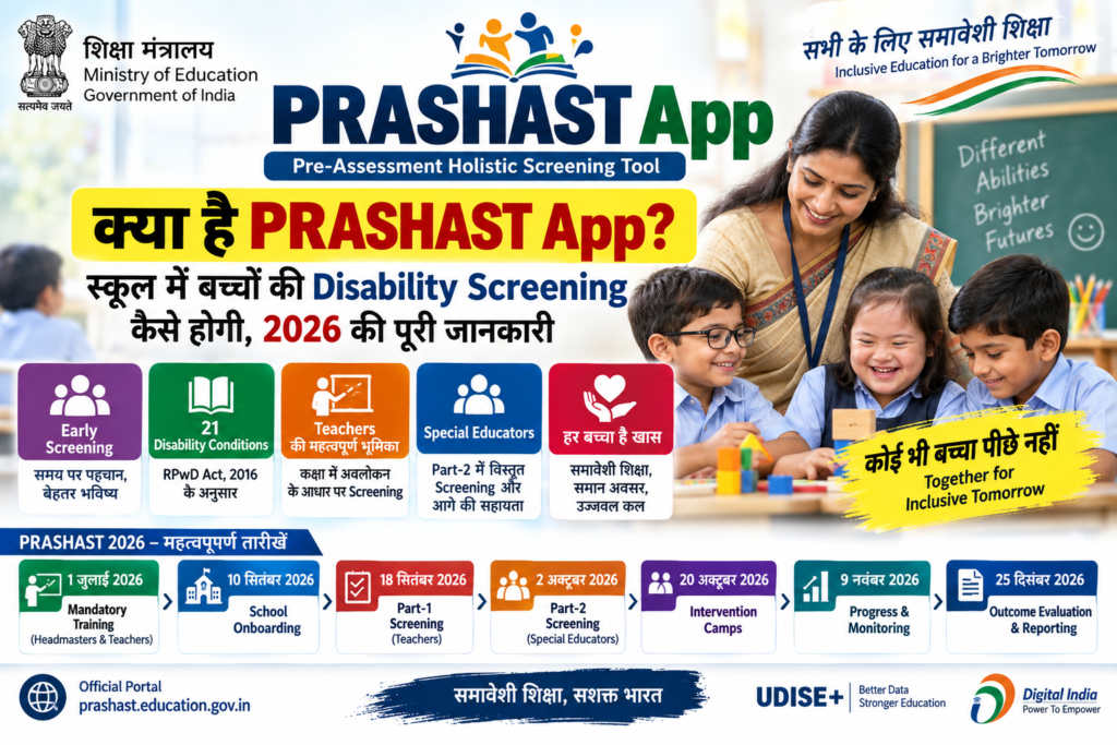 PRASHAST App क्या है स्कूल में बच्चों की Disability Screening 2026 की पूरी जानकारी