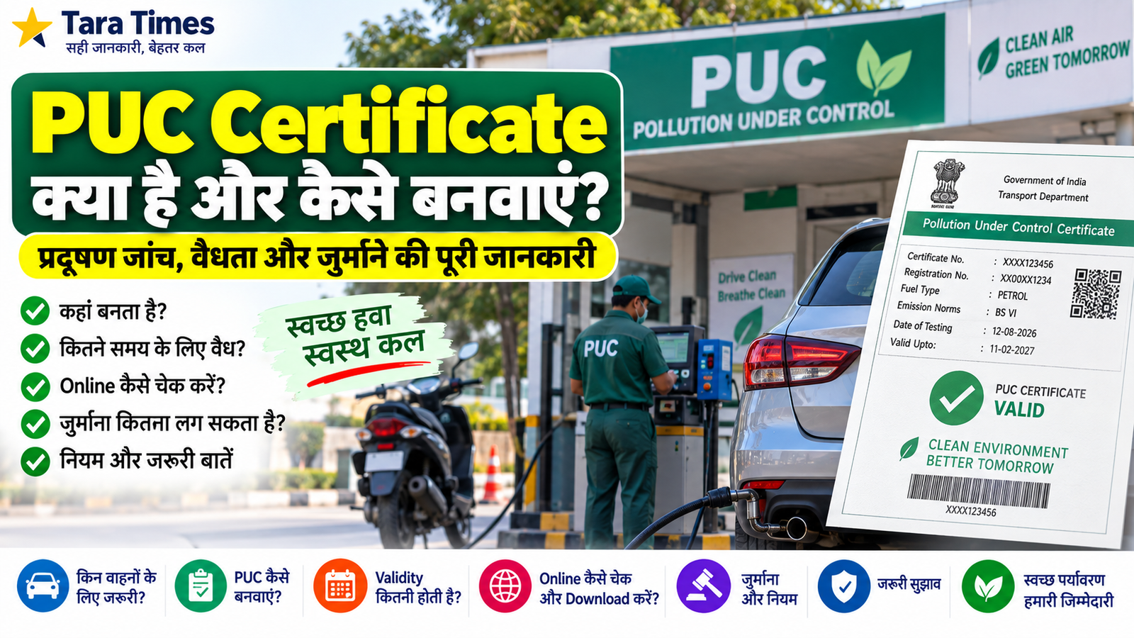 PUC Certificate क्या है और कैसे बनवाएं? प्रदूषण जांच, वैधता और जुर्माने की पूरी जानकारी