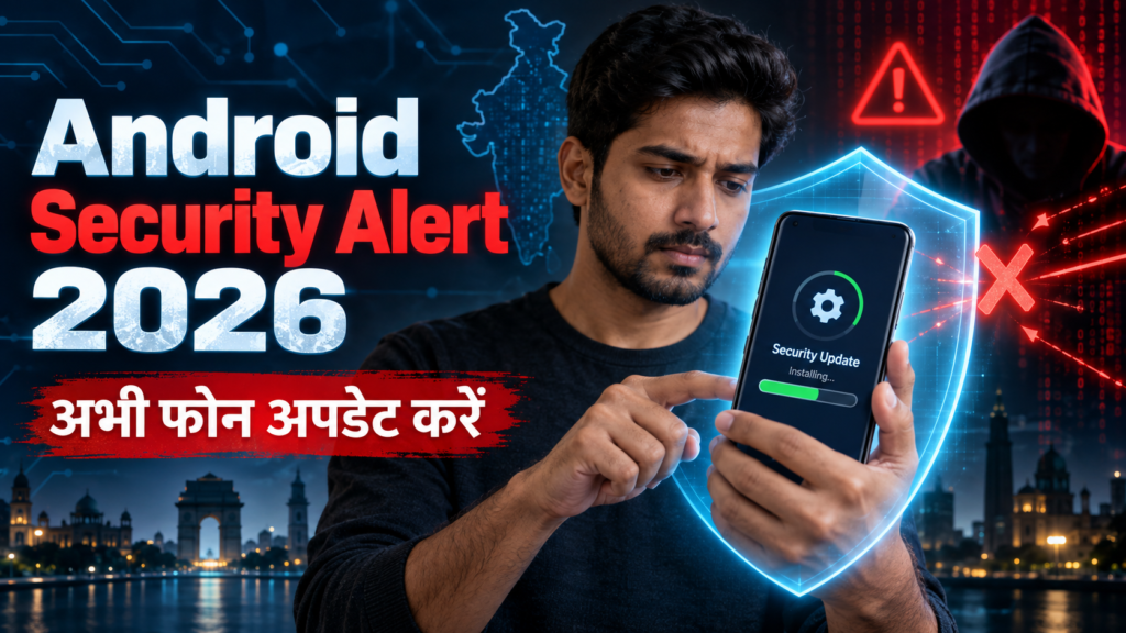 Android Security Alert 2026 के बाद फोन का security update करते हुए उपयोगकर्ता