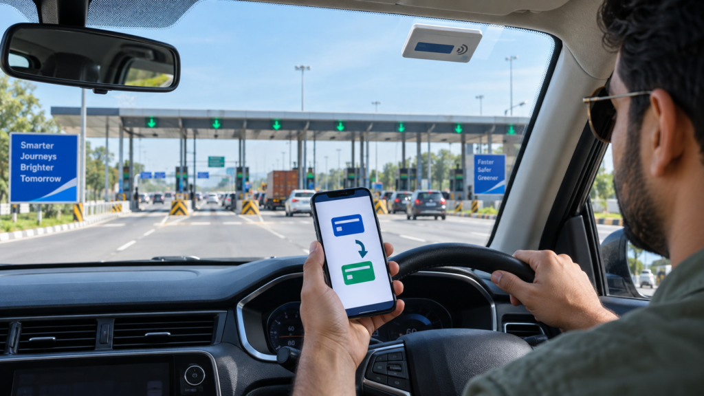 OneTag FASTag Portability से RajmargYatra App पर FASTag बैंक बदलता वाहन चालक